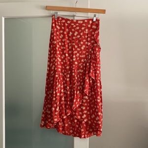Madewell ruffle-wrap midi skirt in happy hibiscus